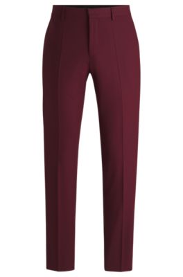 Hugo Boss Slim-fit Trousers In Wool Poplin In Dark Pink