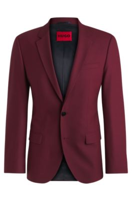Hugo Boss Slim-fit Jacket In Wool Poplin In Dark Pink
