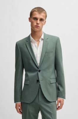 Veste de costume Extra Slim en popeline de laine m&eacute;lang&eacute;e, Chaux