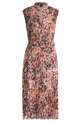 Hugo Boss Pliss-crepe Dress With Floral Print In Patterned