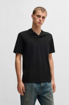 HUGO - Slim-fit stretch-cotton polo shirt with Johnny collar - Black
