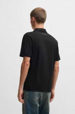Polo slim fit de algod&oacute;n el&aacute;stico con cuello johnny, Negro