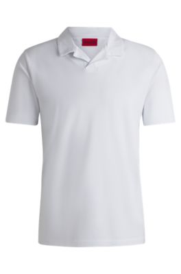 Polo slim fit de algod&oacute;n el&aacute;stico con cuello johnny, Blanco