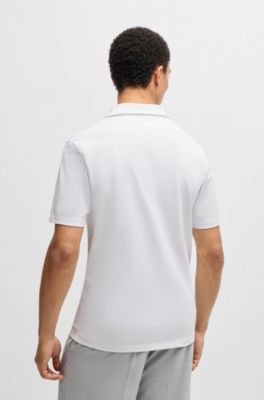 Polo slim fit de algod&oacute;n el&aacute;stico con cuello johnny, Blanco