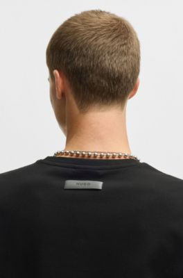 Camiseta slim fit en piqu&eacute; de algod&oacute;n el&aacute;stico mercerizado, Negro