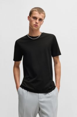 Camiseta slim fit en piqu&eacute; de algod&oacute;n el&aacute;stico mercerizado, Negro
