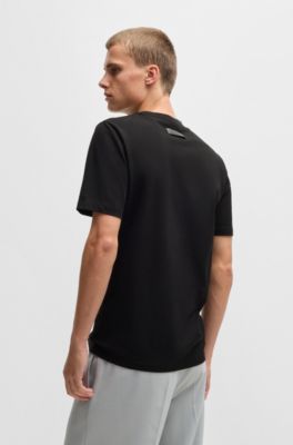 Camiseta slim fit en piqu&eacute; de algod&oacute;n el&aacute;stico mercerizado, Negro