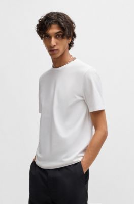T-shirt Slim en piqu&eacute; de coton stretch merceris&eacute;, Blanc
