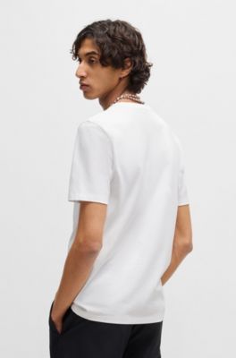 T-shirt Slim en piqu&eacute; de coton stretch merceris&eacute;, Blanc