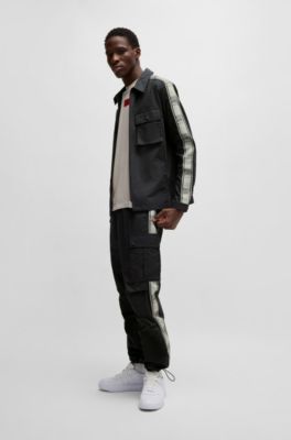 HUGO - HUGO x RB regular-fit cargo trousers with branded tape - Black