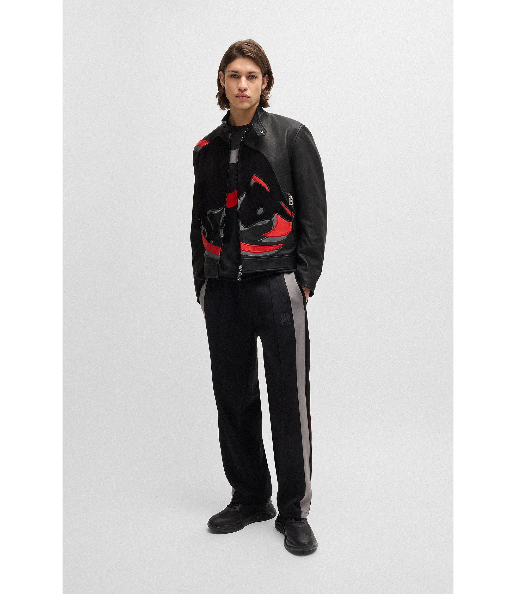HUGO - HUGO x RB slim-fit leather jacket with signature bull HUGO - HUGO x RB slim-fit leather jacket with signature bull