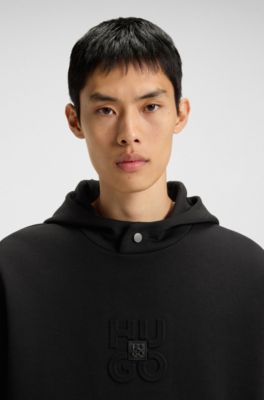 Sudadera con capucha de interlock de algod&oacute;n con logos apilados, Negro