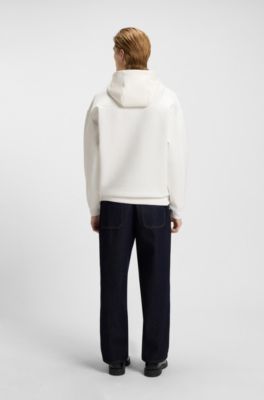 Sudadera con capucha de interlock de algod&oacute;n con logos apilados, Blanco