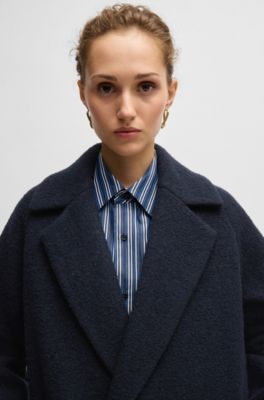 Loose-fit coat in textured wool, Dark Blue