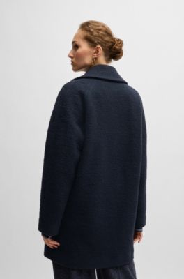 Loose-fit coat in textured wool, Dark Blue