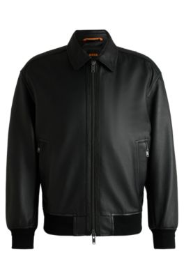 BOSS - Relaxed-fit bomber jacket in treated leather - Black
