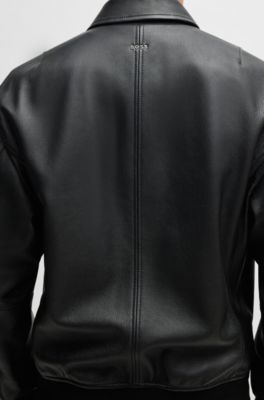 Relaxed-fit bomber jacket in treated leather, Black