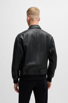 BOSS - Relaxed-fit bomber jacket in treated leather - Black