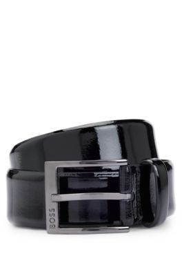 Logo-buckle belt in patent leather, Black