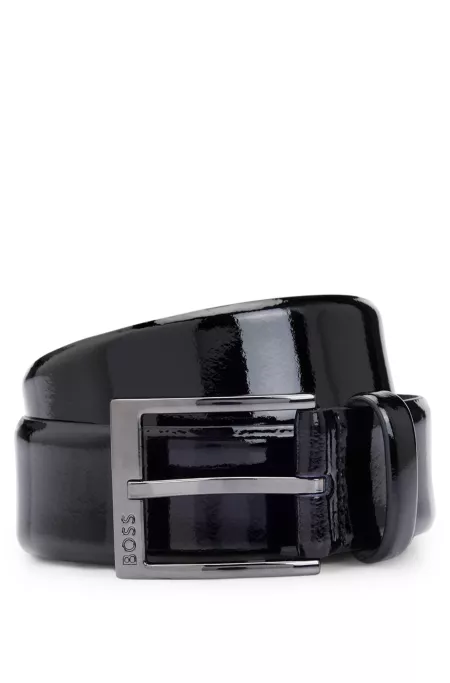 Logo-buckle belt in patent leather