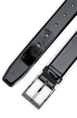 Logo-buckle belt in patent leather, Black