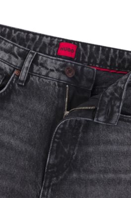 Jeans de pernera ancha en denim r&iacute;gido negro, Negro