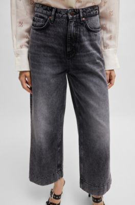 Jeans de pernera ancha en denim r&iacute;gido negro, Negro