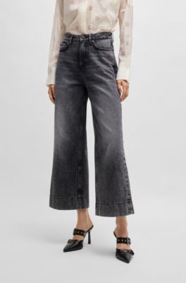 Wide-leg jeans in black rigid denim, Black