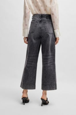 Jeans de pernera ancha en denim r&iacute;gido negro, Negro