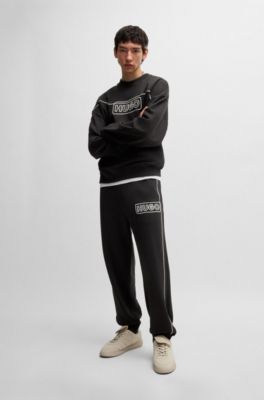 HUGO - Cotton-terry sweatshirt with chain-stitch logo - Black