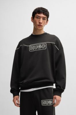 HUGO - Cotton-terry sweatshirt with chain-stitch logo - Black