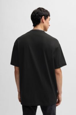 Cotton-jersey T-shirt with chain-stitch logo, Black