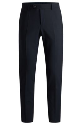 Slim-fit trousers in melange stretch cloth, Dark Blue