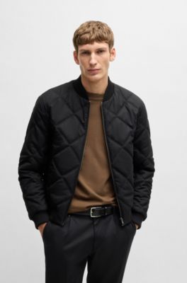 Regular-fit jacket with diamond quilting and cotton ribbing, Black