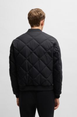 Regular-fit jacket with diamond quilting and cotton ribbing, Black