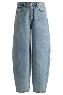 Shop Hugo Blue Straight-fit Jeans With Wide Leg In Dark Blue