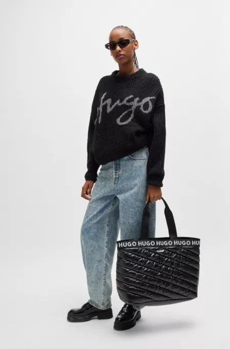 Blue straight-fit jeans with wide leg