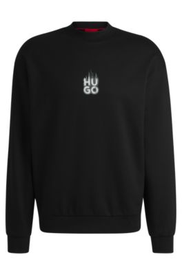 Cotton-terry sweatshirt with stacked smoke logo prints, Black