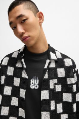 Cotton-terry sweatshirt with stacked smoke logo prints, Black