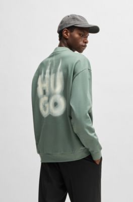 HUGO - Cotton-terry sweatshirt with stacked smoke logo