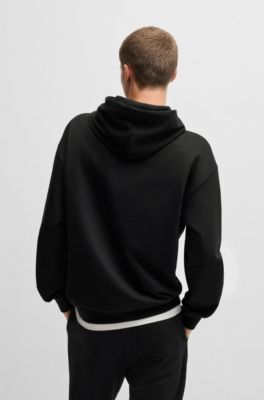 Sudadera con capucha en felpa de algod&oacute;n con logo apilado ahumado estampado, Negro