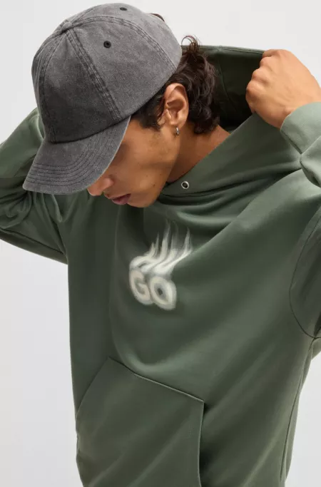 Cotton-terry hoodie with stacked smoke logo print