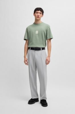Cotton-jersey T-shirt with stacked smoke logo prints, Light Green