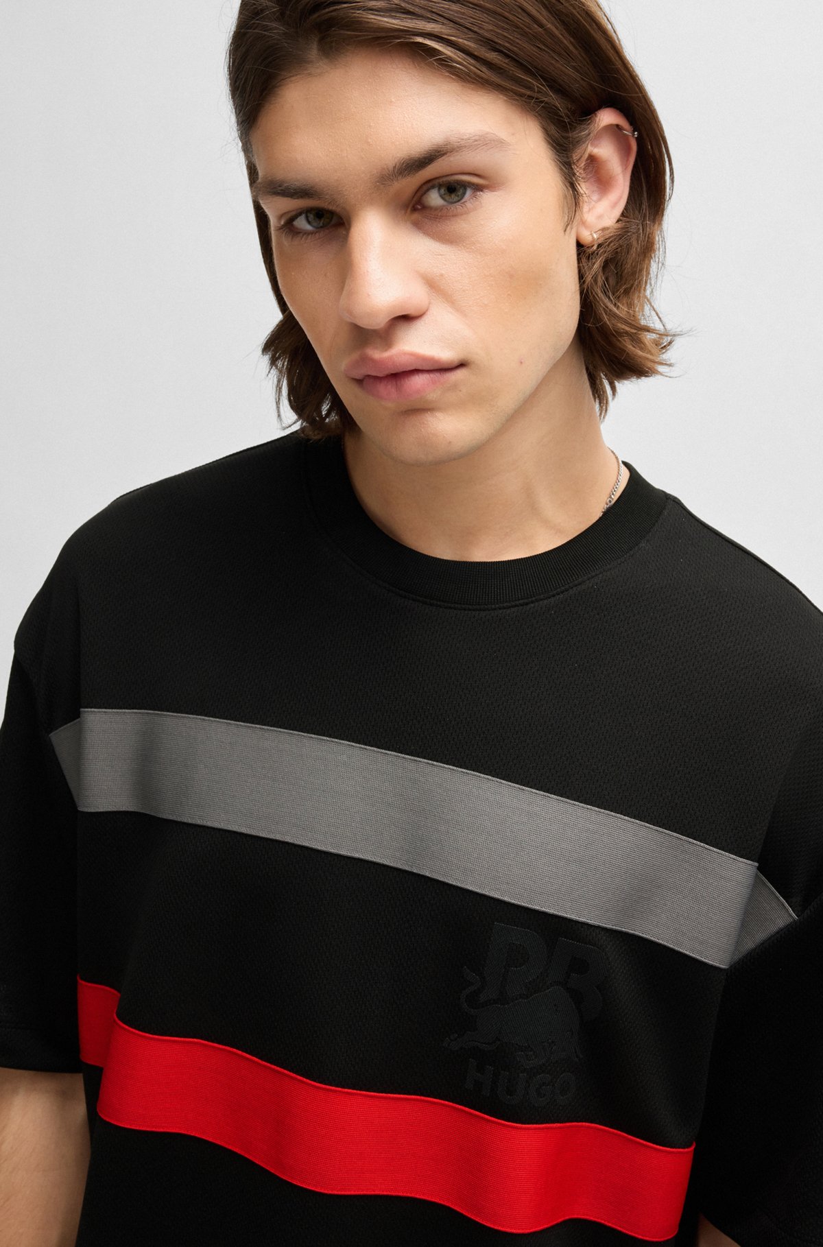 HUGO - HUGO x RB oversize-fit mesh T-shirt with signature HUGO - HUGO x RB oversize-fit mesh T-shirt with signature