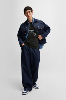 Cotton-jersey T-shirt with seasonal artwork, Black