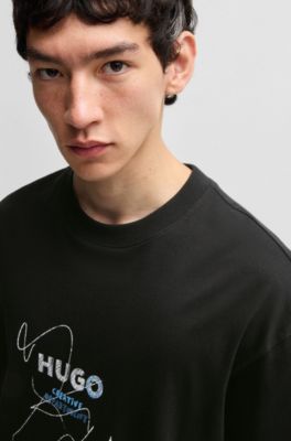 Cotton-jersey T-shirt with seasonal artwork, Black