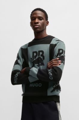 HUGO - HUGO x RB checkerboard cotton sweater with bull motif - Black