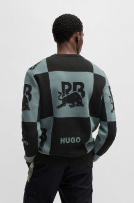 HUGO - HUGO x RB checkerboard cotton sweater with bull motif - Black