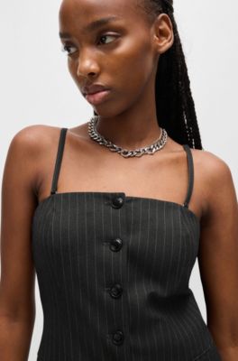 Regular-fit tailored vest in pinstripe stretch fabric, Dark Grey