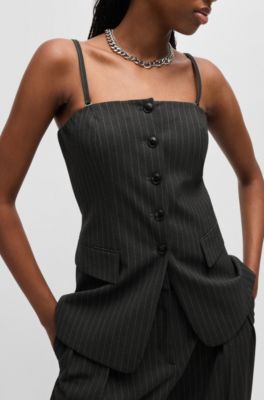 Regular-fit tailored vest in pinstripe stretch fabric, Dark Grey